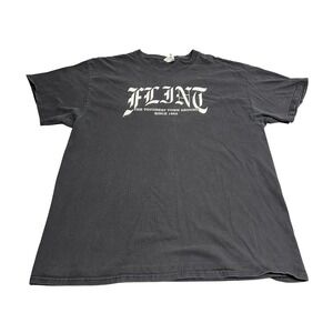 Vintage Flint Michigan Slogan T-Shirt Toughest Town Around Faded Black Sz XL Rap